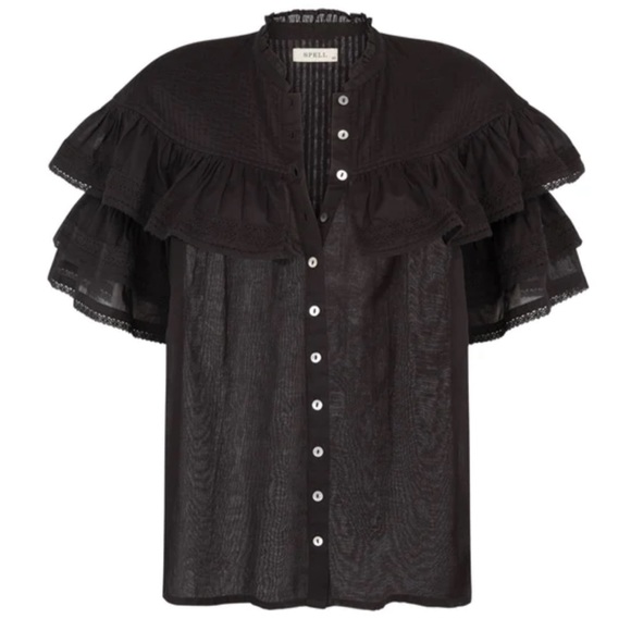 NWT Spell Dove Lace 💯Organic Cotton Blouse in Midnight size medium - Picture 13 of 14